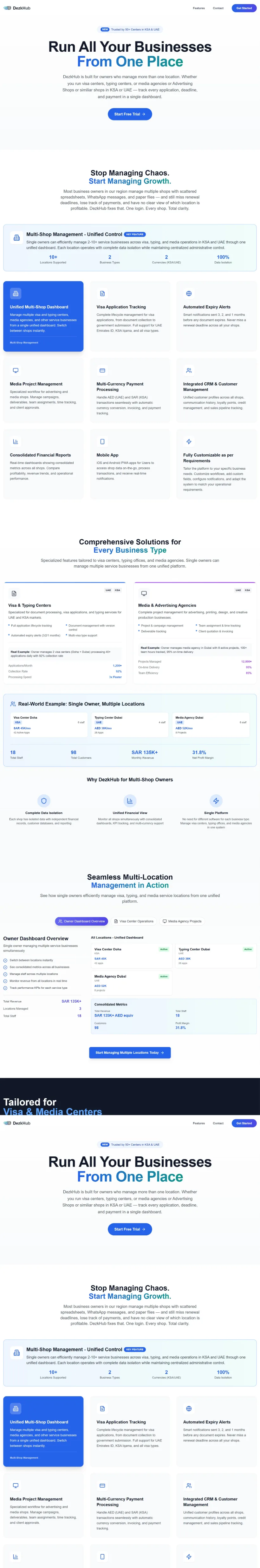 DezkHub homepage, top to bottom