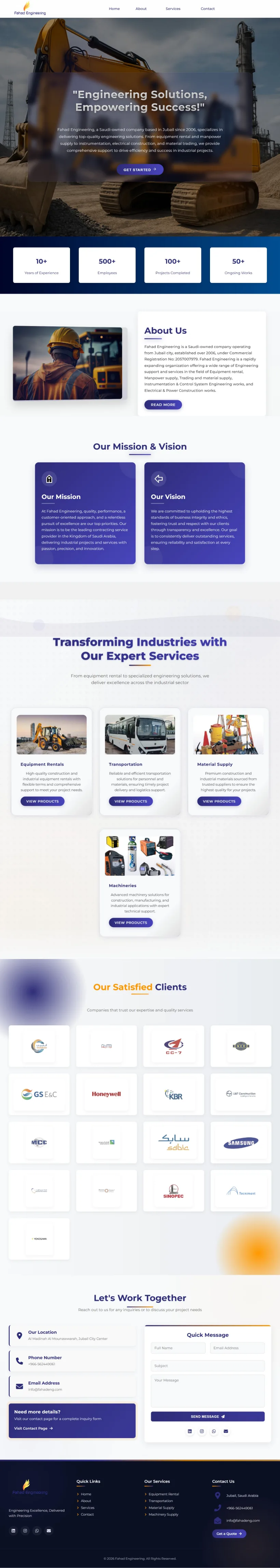 Fahad Engineering homepage, top to bottom
