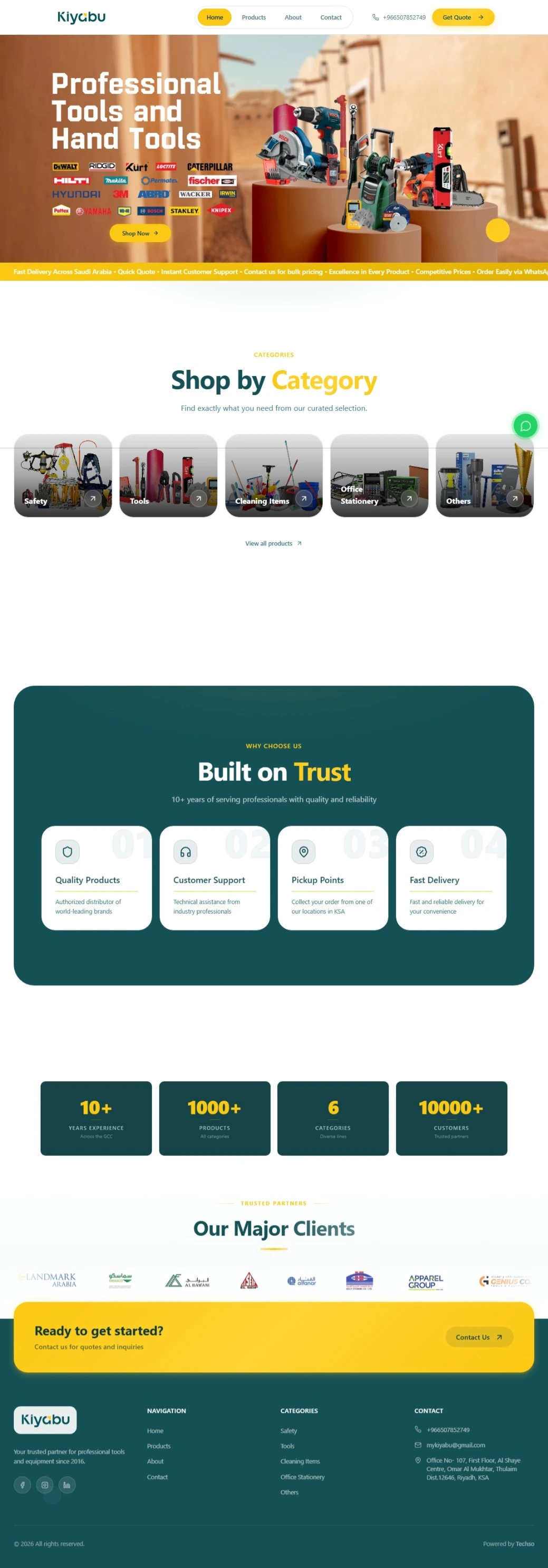Kiyabu homepage, top to bottom